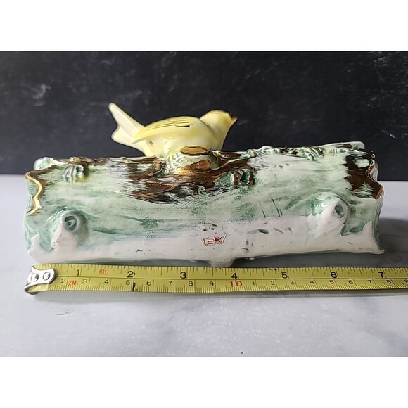 Ucagco Yellow Bird Ceramic Planter, Green Tree Trunk with Gold Gilding, Japan Vi - Picture 7 of 10